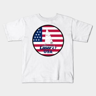 laser class sailboat on flag USA Kids T-Shirt